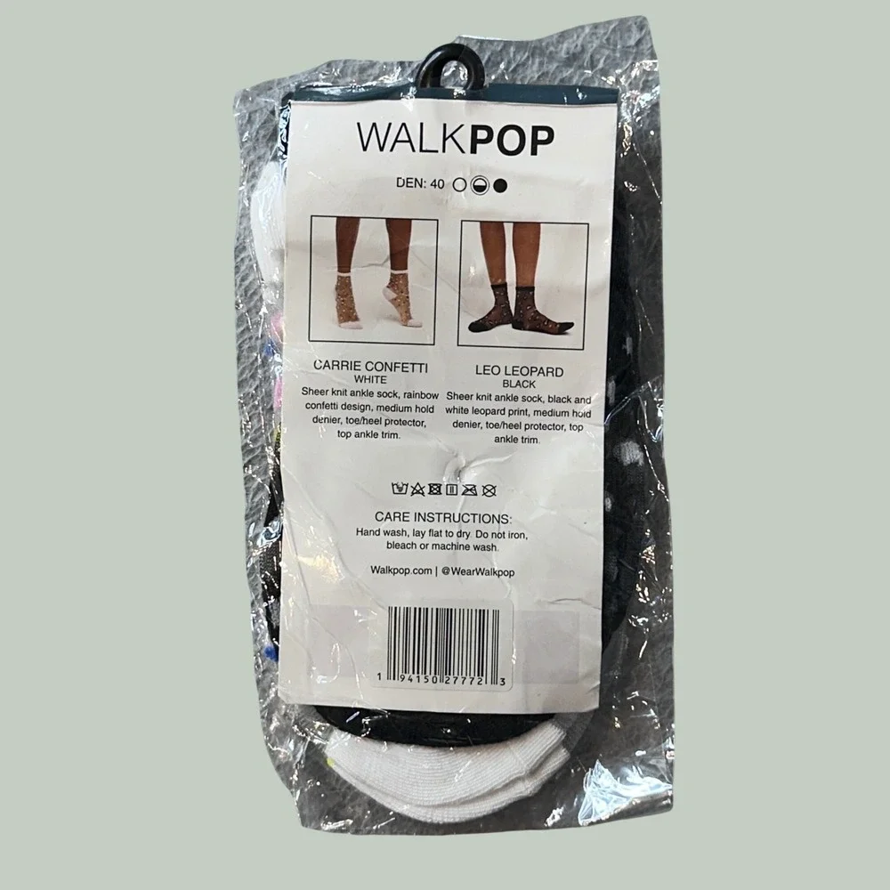 WalkPop Socks Womens OS Multi Carrie Confetti Leo Leopard Sheer Ankle 2 Pack